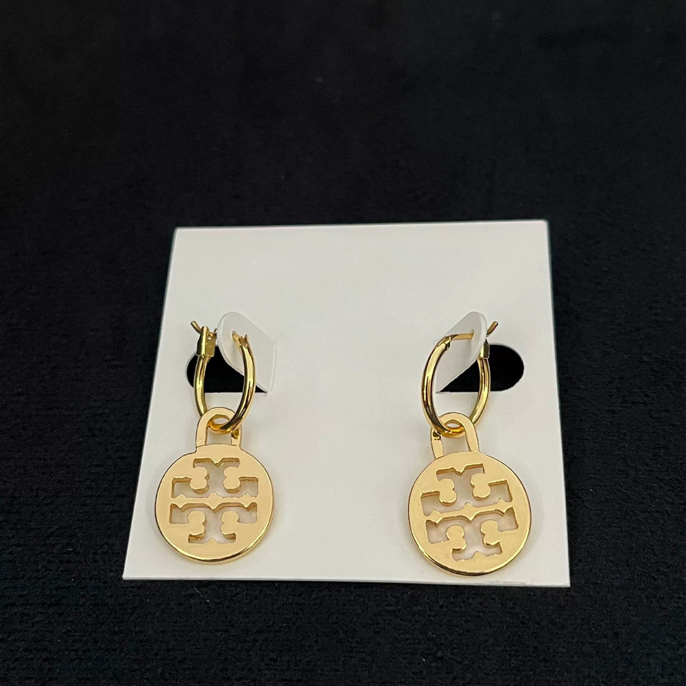 Tory Burch Enamel Round Hollow Letter Metal Earrings